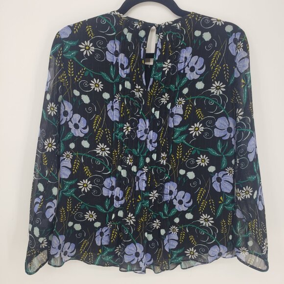 3/$25 Banana Republic Floral Print Blouse Top XS Ruffle‎ Trim Long Sleeve Black - Picture 2 of 7